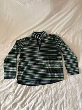 Northern Reflections Green and Black Striped Mock-Neck Top